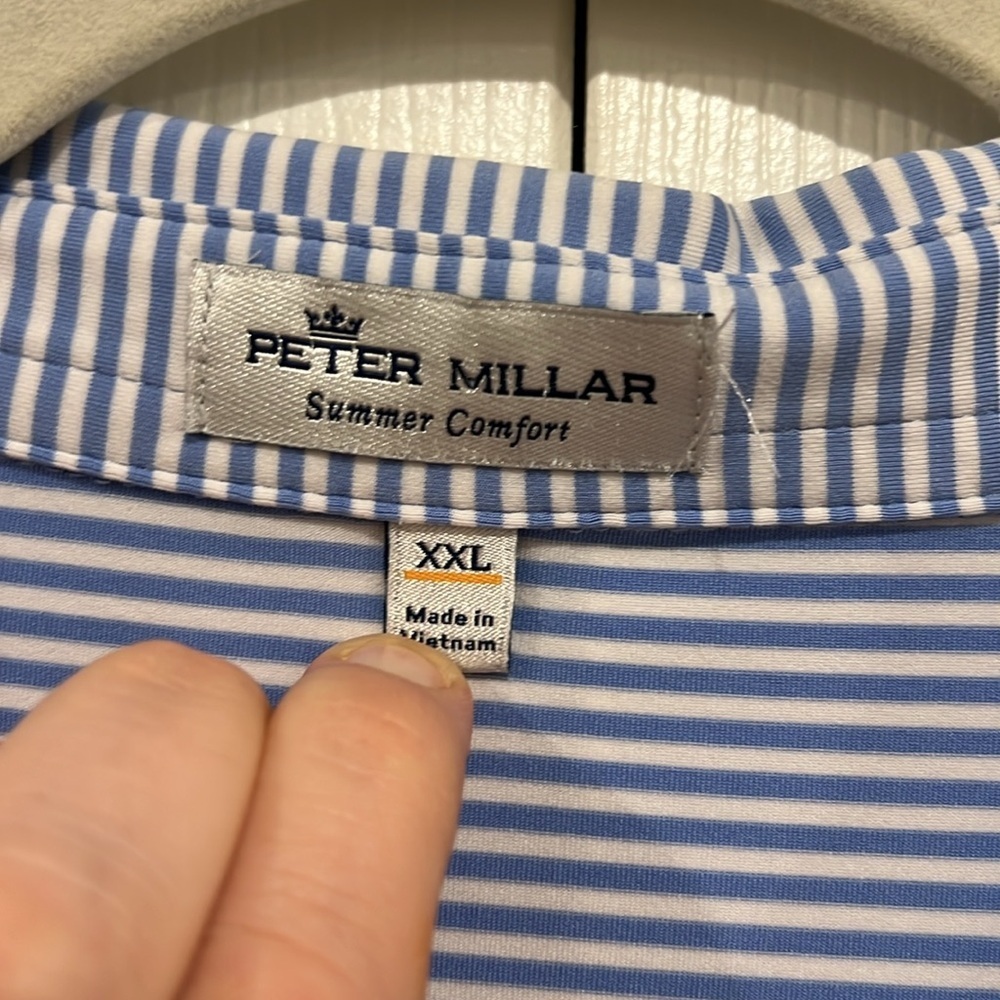 PETER MILLAR Summer Comfort Blue and White Striped Polo Mens Size XL - Picture 3 of 7